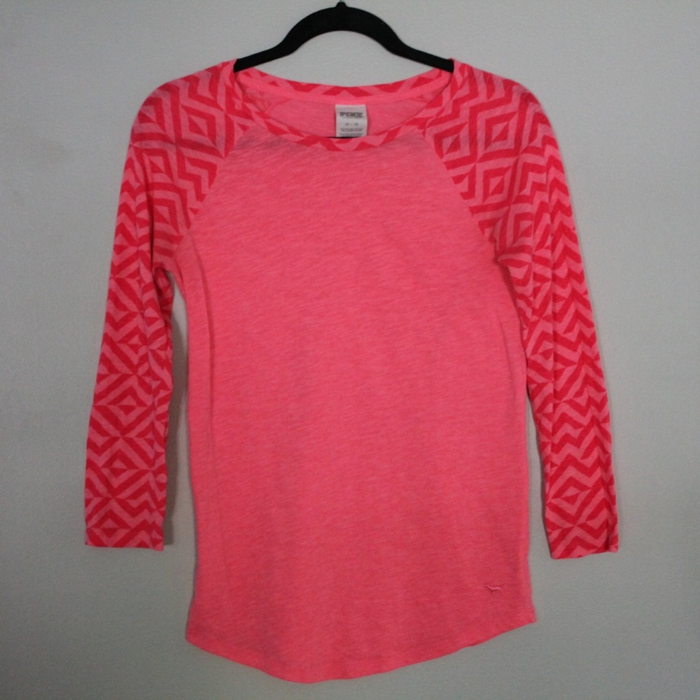 Pink Patterned Sleeve Baseball Tee
